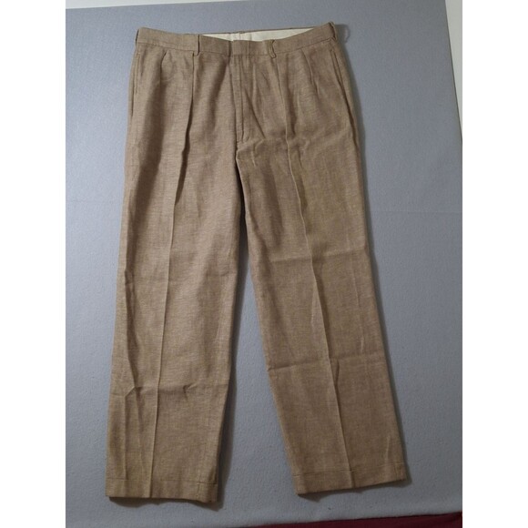 Polo Ralph Lauren Dress Pants Mens 38x30 Linen Blend Trousers Cuffed Herringbone - Picture 1 of 11